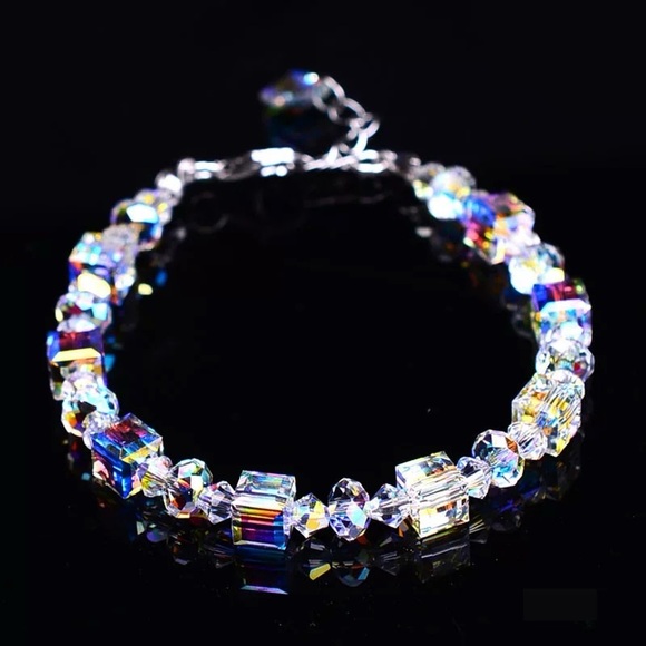 SOLD- Dazzling AB Austrian Crystal Bracelet, 6mm wide, 6.5 + 1 inch long #P54 - Picture 6 of 6